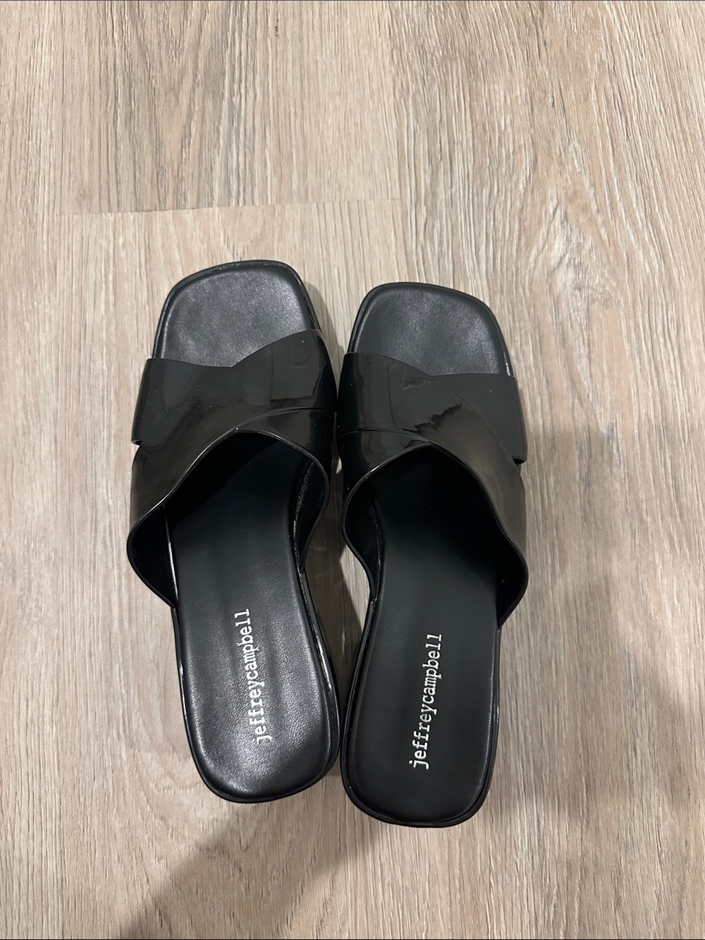 Jeffrey Campbell Black Patent Crisscross Slide Mules